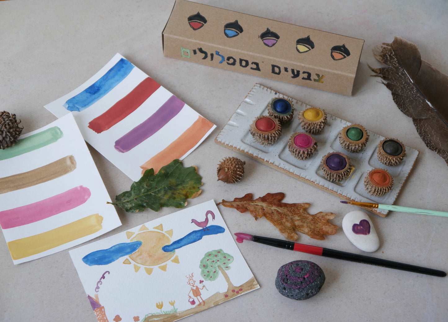 צבעים בספלולים - ערכת צבעי גואש טבעיים לילדים